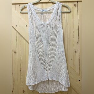 🤩🤩CAbi Creamy White Knitted Long Short-sleeve Scoop-Neck Boho Swim Cover-Up